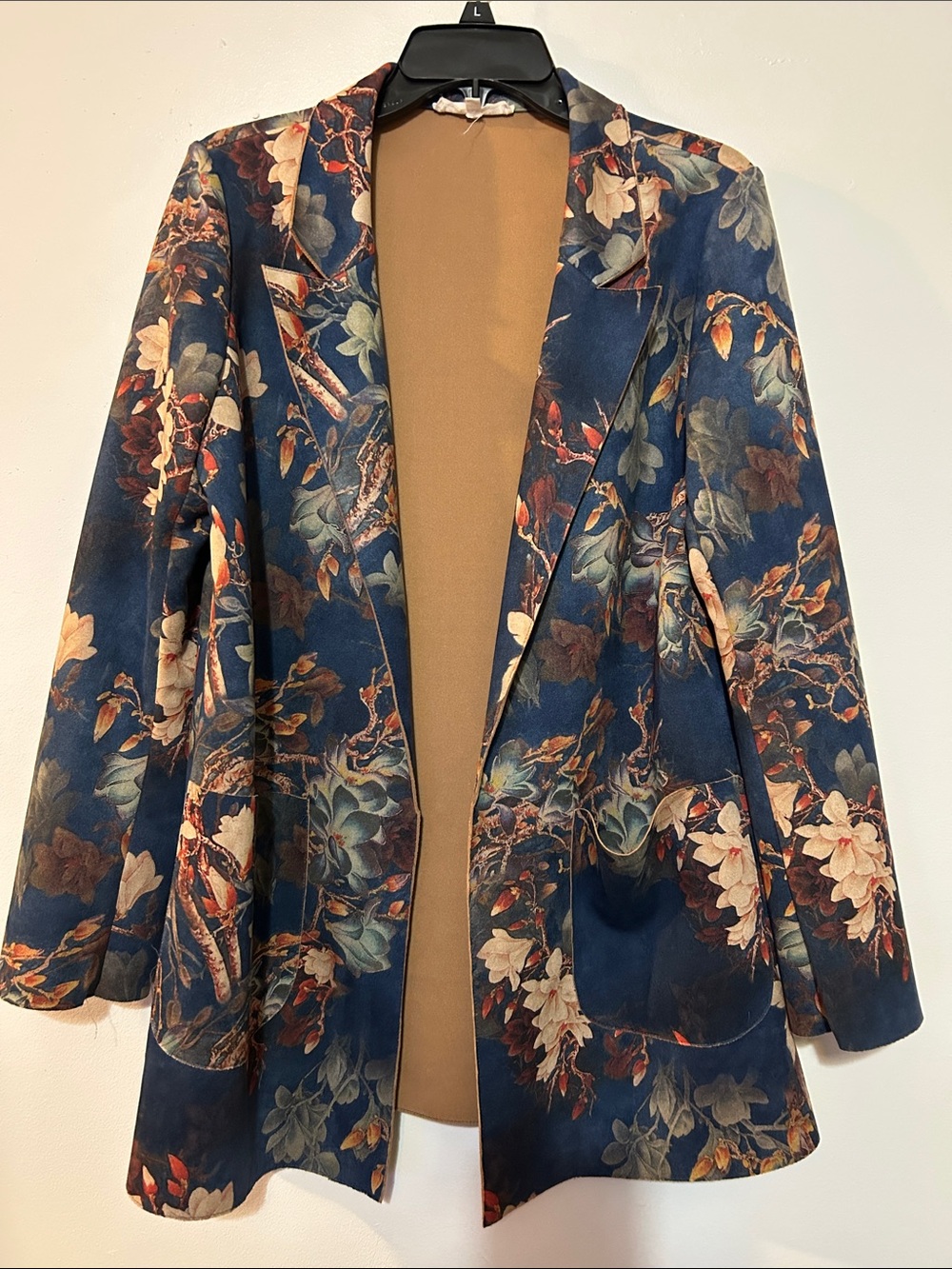 Solitaire Navy Floral Tailored Blazer with Cream & Brown Botanical Accents